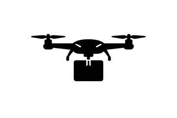 Drone delivering package icon showing modern shipping logistics, autonomous aerial transport, and future delivery services