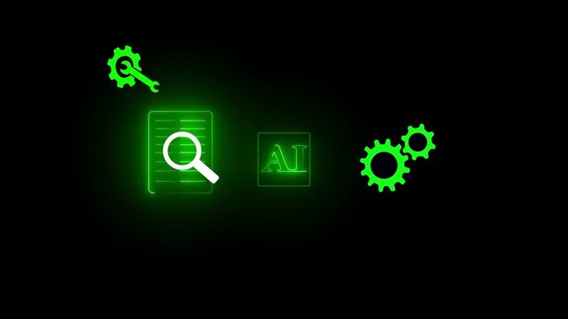 AI coding tool. Assisting software development and automating tasks. Programmer using AI to generate code for creating applications on the black background animation 4k video.