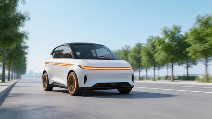 Futuristic electric car on road