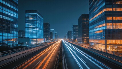 Fototapeta premium Nighttime city highway with light trails