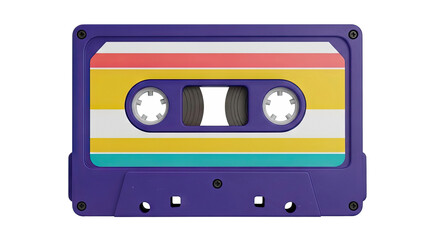 Naklejka premium Purple audio cassette tape with colorful stripes
