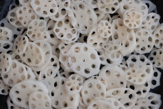 Fresh raw lotus root slices,, cooking ingredient