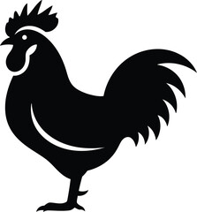 Black silhouette of a rooster standing on one leg white background © saju