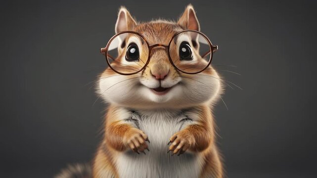Cute chipmunk wearing glasses smiling adorable furry animal close-up portrait