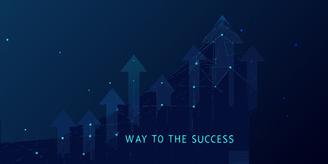 Abstract blue background with upward arrow network representing growth and success trajectory © Ripan