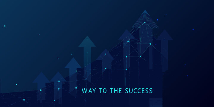 Abstract blue background with upward arrow network representing growth and success trajectory