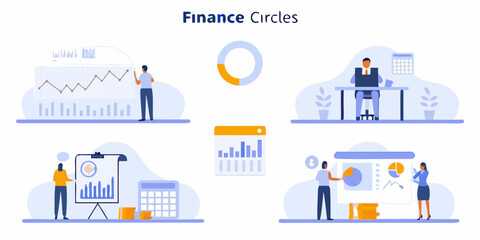 Obraz premium Finance circles illustration depicting business growth analysis and strategic planning with people