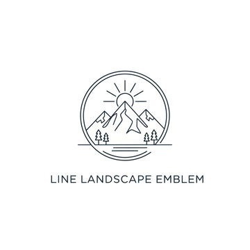 Minimalist Mountain Sun Nature Line Art Logo