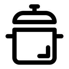 Obraz premium Black and white line icon of a square pot with a lid and side handles. Minimalist cookware symbol.