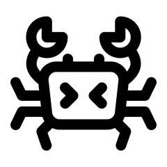 Simple crab icon featuring a shell body, claws, and legs, a seafood symbol.