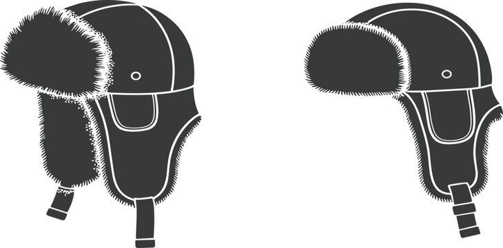 Russian ushanka winter hat silhouettes with fur ear flaps for cold weather protection and seasonal fashion