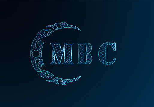 Low poly letter logo MBC design. MBC letter logo low poly vector design on blue color gradient background. MBC logo low poly design