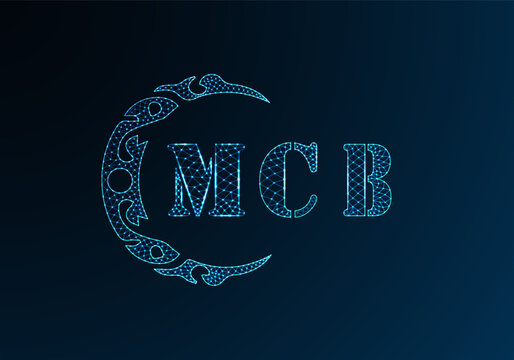 Low poly letter logo MCB design. MCB letter logo low poly vector design on blue color gradient background. MCB logo low poly design