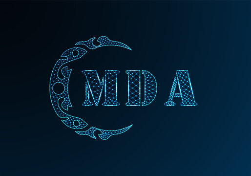 Low poly letter logo MDA design. MDA letter logo low poly vector design on blue color gradient background. MDA logo low poly design