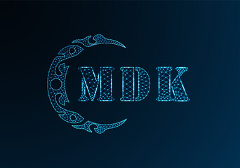 Low poly letter logo MDK design. MDK letter logo low poly vector design on blue color gradient background. MDK logo low poly design