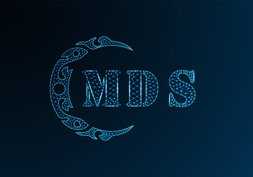 Low poly letter logo MDS design. MDS letter logo low poly vector design on blue color gradient background. MDS logo low poly design