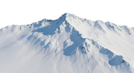 Obraz premium Snowy mountain peak with rugged terrain and shadows on white background