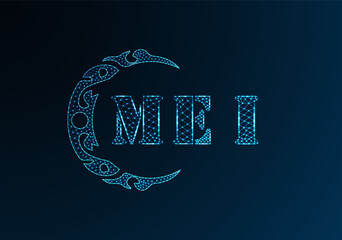 Low poly letter logo MEI design. MEI letter logo low poly vector design on blue color gradient background. MEI logo low poly design