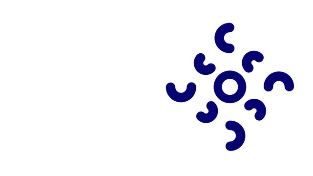 The design features a central circle surrounded by six navy blue curved segments that spiral outward to create a sense of rotation and connectivity