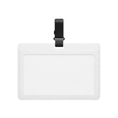 Fototapeta premium Blank white id card with black clip isolated on transparent background