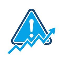 Blue warning triangle with exclamation mark and rising chart arrow indicating success