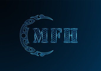 Low poly letter logo MFH design. MFH letter logo low poly vector design on blue color gradient background. MFH logo low poly design