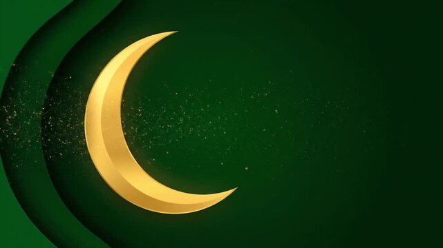 Green Crescent Moon on Textured Background for Idul Fitri
