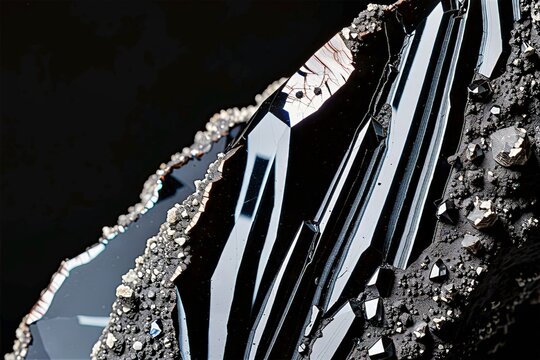 Obsidian conchoidal fracture macro &mdash; volcanic glass texture study
