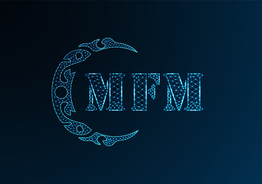 Low poly letter logo MFM design. MFM letter logo low poly vector design on blue color gradient background. MFM logo low poly design