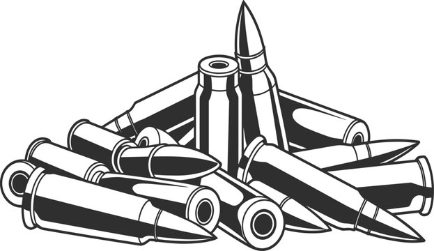 Stack of rifle bullets and ammunition cartridges vector illustration for military defense shooting sports and tactical