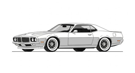 Classic American Muscle Car Illustration Side View.