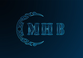 Low poly letter logo MHB design. MHB letter logo low poly vector design on blue color gradient background. MHB logo low poly design © MdAminul