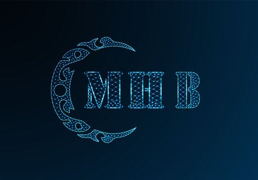Low poly letter logo MHB design. MHB letter logo low poly vector design on blue color gradient background. MHB logo low poly design