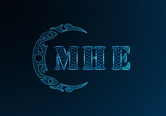 Low poly letter logo MHE design. MHE letter logo low poly vector design on blue color gradient background. MHE logo low poly design