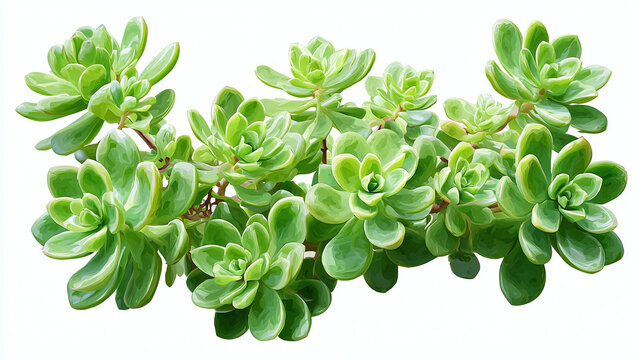 A close-up photograph showcasing a collection of vibrant green succulent plants