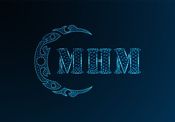 Low poly letter logo MHM design. MHM letter logo low poly vector design on blue color gradient background. MHM logo low poly design