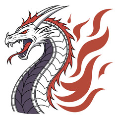 Fototapeta premium A dragon's head with red flames coming out of its mouth Vector
