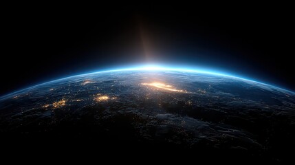 Earth Globe from Space with City Lights and a Brilliant Sunrise on the Horizon