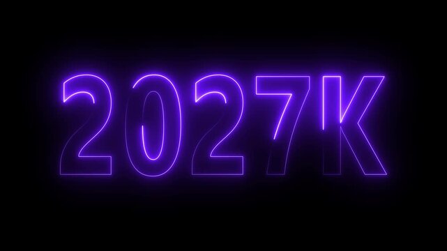 Neon Purple 2027 K Glowing Number Sign on Black Background for Future Projections and Predictions
