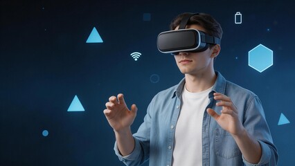 Fototapeta premium Young man using virtual reality headset