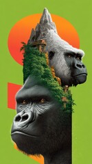 Fototapeta premium Environmental conservation poster with gorilla and jungle scenery
