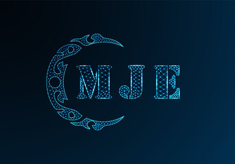 Low poly letter logo MJE design. MJE letter logo low poly vector design on blue color gradient background. MJE logo low poly design