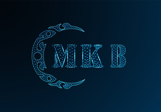Low poly letter logo MKB design. MKB letter logo low poly vector design on blue color gradient background. MKB logo low poly design