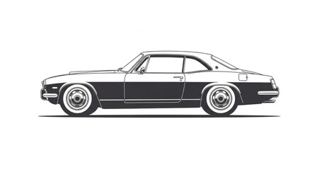 Naklejka premium Classic American Muscle Car Silhouette Side View.