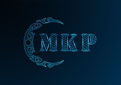 Low poly letter logo MKP design. MKP letter logo low poly vector design on blue color gradient background. MKP logo low poly design