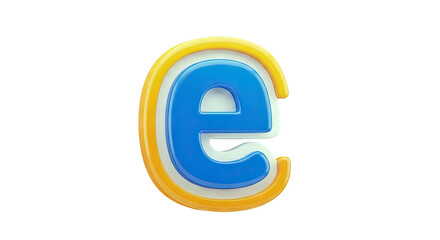 3D Rendered Lowercase Letter 'e' with Yellow and White Outline