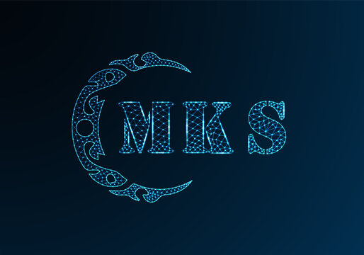 Low poly letter logo MKS design. MKS letter logo low poly vector design on blue color gradient background. MKS logo low poly design