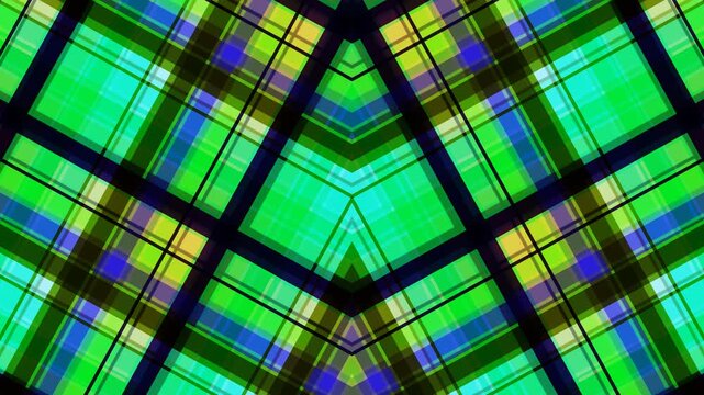 Symmetrical Abstract Green and Blue Plaid Pattern.