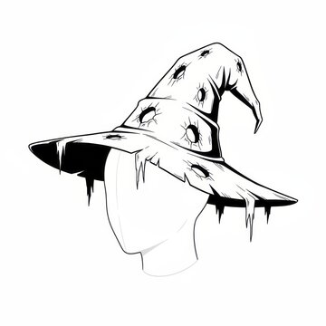 Anime manga line art of torn tattered witch hat.
