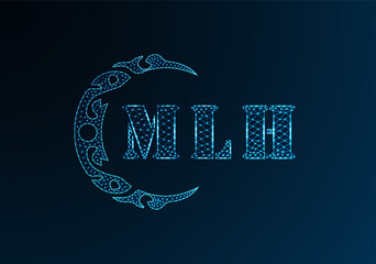 Low poly letter logo MLH design. MLH letter logo low poly vector design on blue color gradient background. MLH logo low poly design